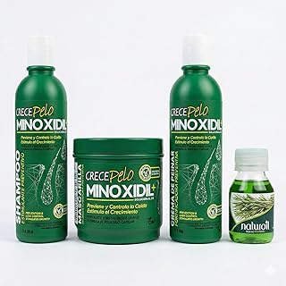 CrecePelo Minoxidil 2% Hair Regrowth Set – Complete 4-Step System: Shampoo 12.5 oz, Mask 16 oz, Leave-In Cream 12.5 oz – Anti Hair Loss Treatment with Biotin & Keratin + Romero Oil 2 oz